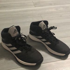 Men’s adidas high tops; black with silver stripes